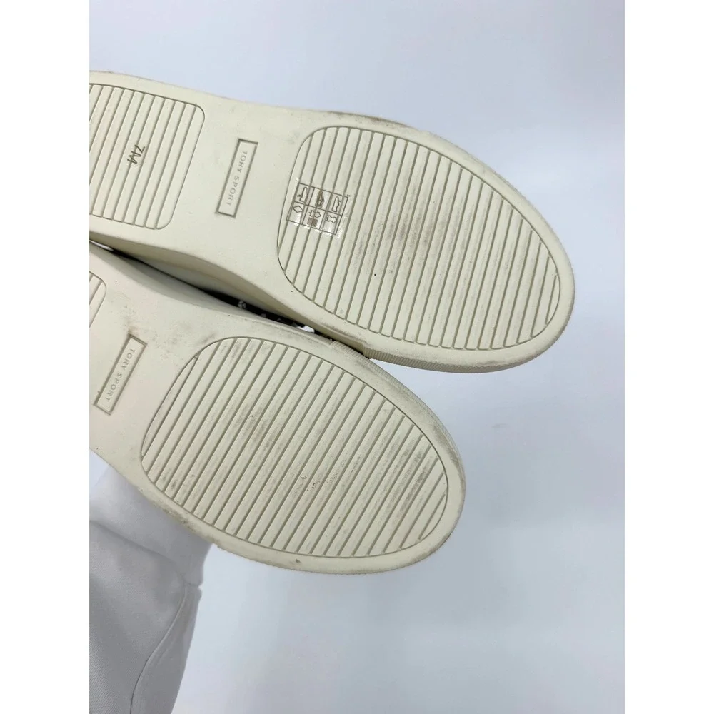 Tory Sport Ruffle Sneaker Womens 7M White Navy Leather Low Top Tennis Shoe